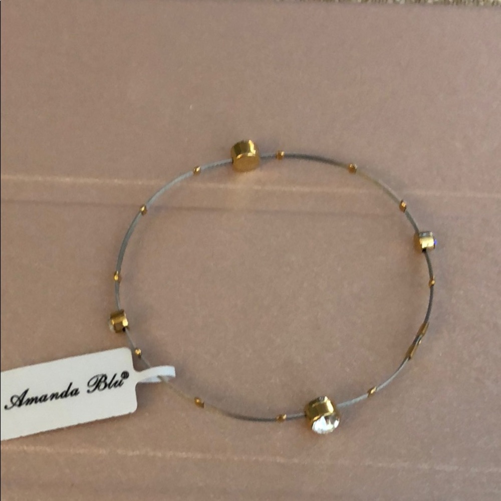 NWT Silver and Gold Wire Bangle with CZ accents